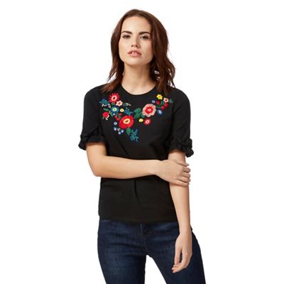 Red Herring Black floral frill t-shirt